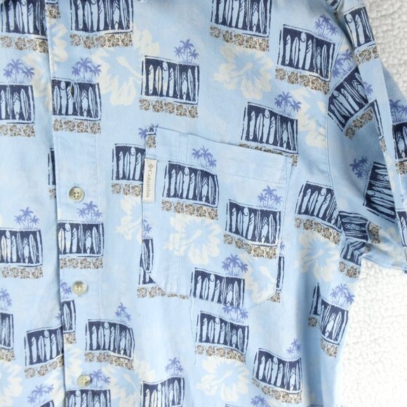 Columbia Shirt Mens Extra Large Blue Button Up Hawaiian Tropical Surfing Xco 90S - Picture 3 of 8